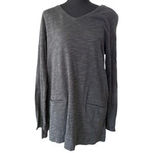J Jill Slub Knit Long Sleeve V Neck Tunic Top Womens S Dark Gray Minimalist